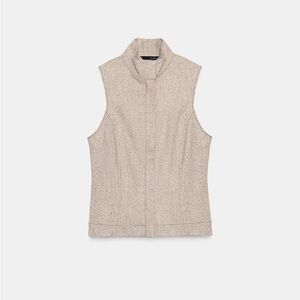 Zara Women's Beige Sleeveless Vest High Collar Top